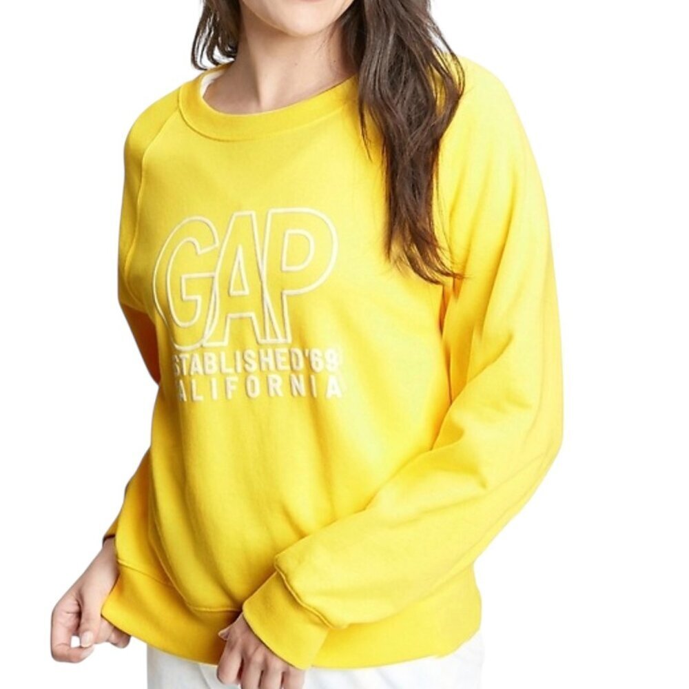 Gap Yellow Raglan Crewneck Sweatshirt Logo Graphic Medium